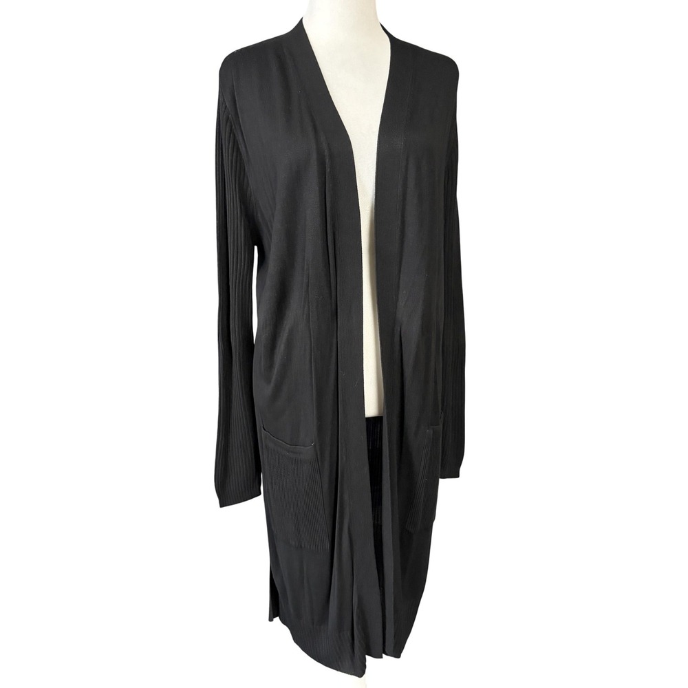 INC International Concepts Cardigan Sweater Womens XL Black Duster Open Front